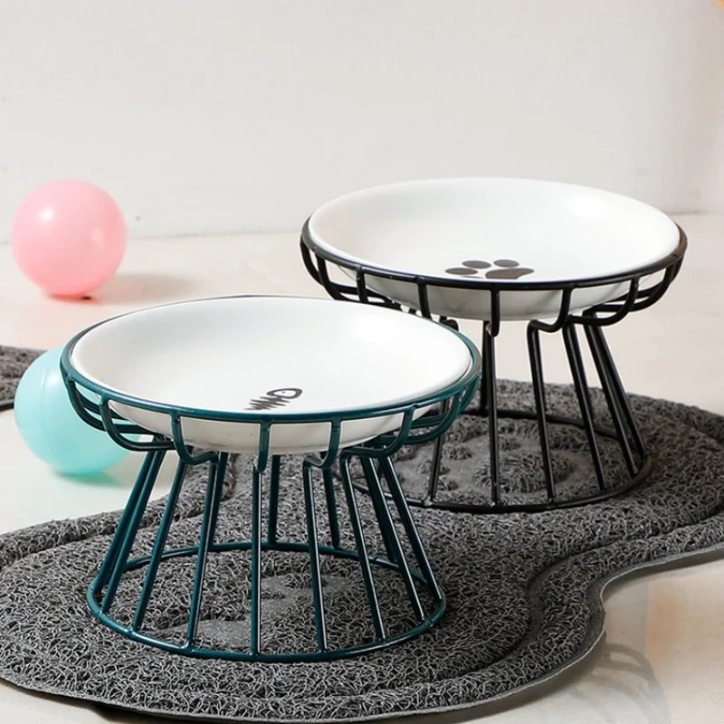 Ceramic For Dog Cat Puppy Kitten Elevated Cat Feeder Drinker Pet Feeder Bowl Pet Supplies Cat Food Bowl Water Feeder Container