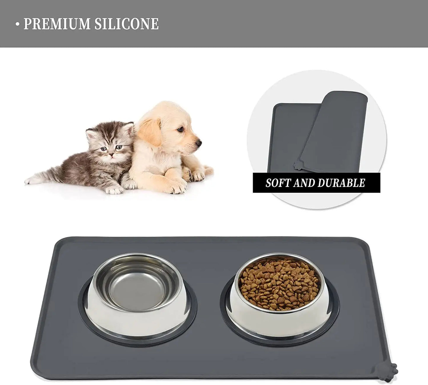 Cat Dog Food Mat For Pet Feeding Bowl Floors Waterproof Non Slip, Silicone Pet Bowl Mat - High-Lipped, Non-Stick, Waterproof Pad