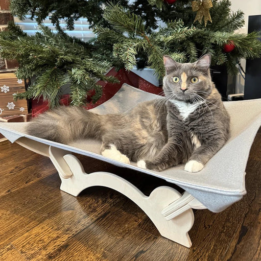Cat Hammock Bed with Wooden Frame Elevated Bed for Indoor Cats Puppy Small Dogs Pet Sleeping Bed Furniture Stable Support